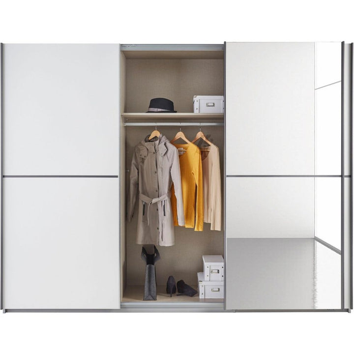 Rauch Essensa White & Metallic Grey 3 Gliding Door Wardrobe With Mirror