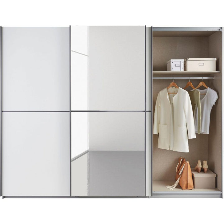 Rauch Essensa White & Metallic Grey 3 Gliding Door Wardrobe With Mirror