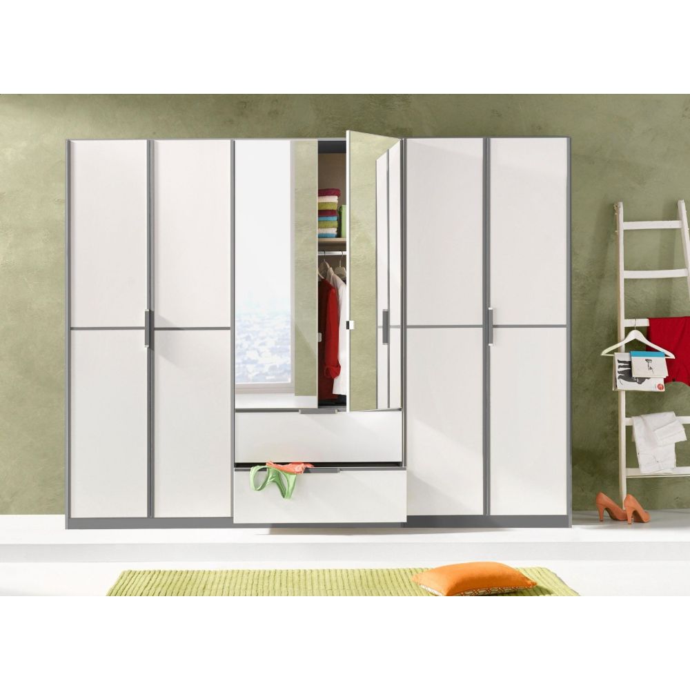 Rauch Essensa White Glass Front Combi Hinged Door Wardrobe