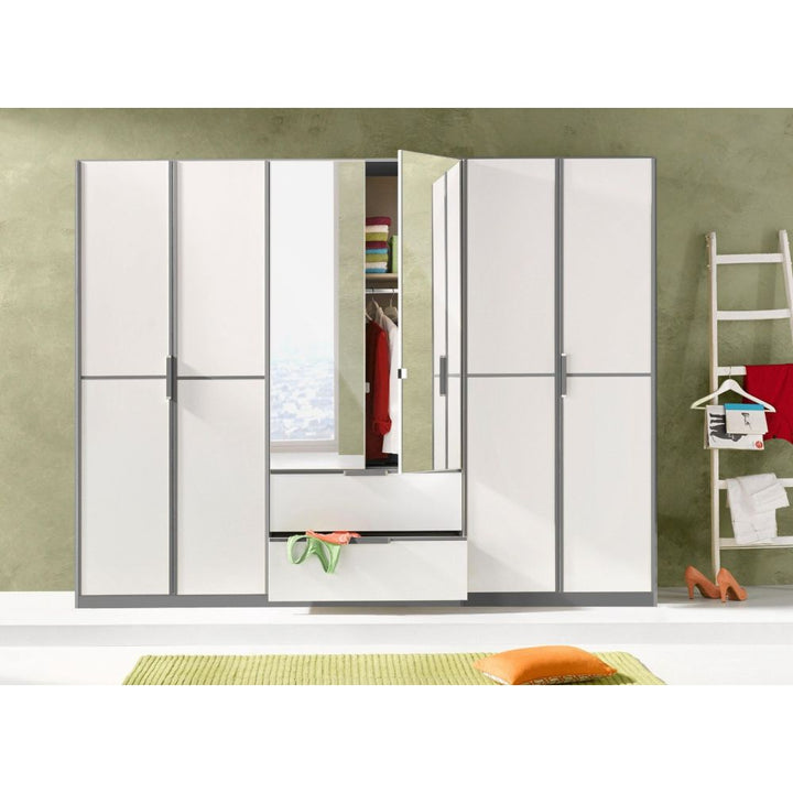 Rauch Essensa White Glass Front Combi Hinged Door Wardrobe