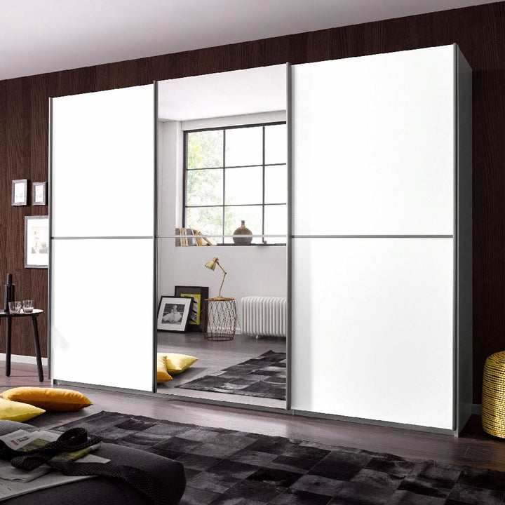 Rauch Essensa White & Metallic Grey 3 Gliding Door Wardrobe With Mirror