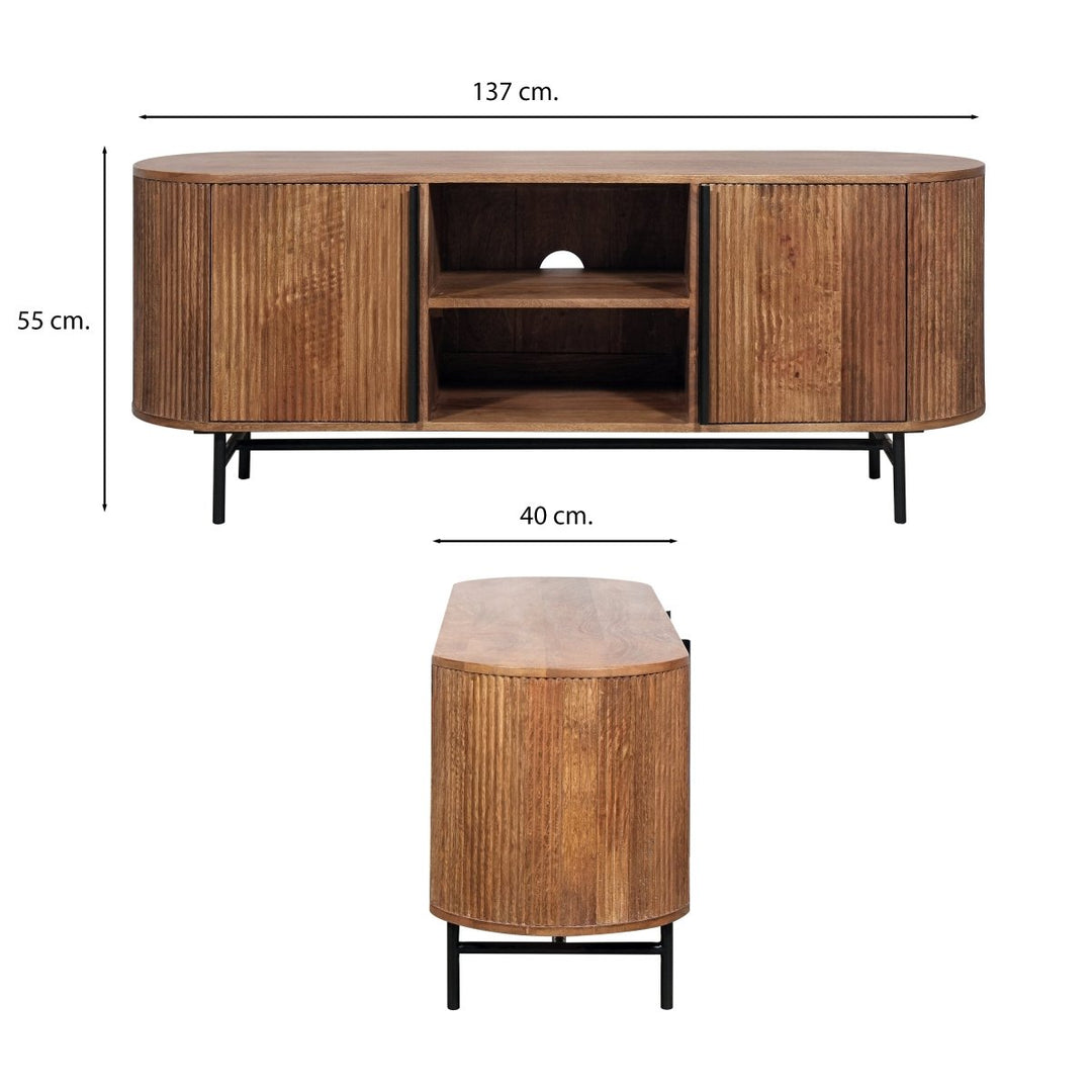 Grooved Mango Wood TV Unit