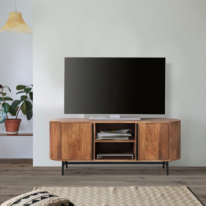 Grooved Mango Wood TV Unit