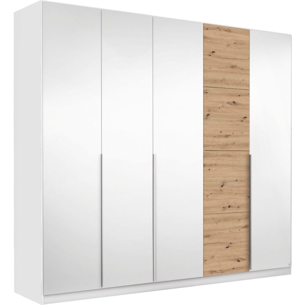 Rauch Bellezza High Gloss White and Artisan Oak 5 Door Hinged wardrobe