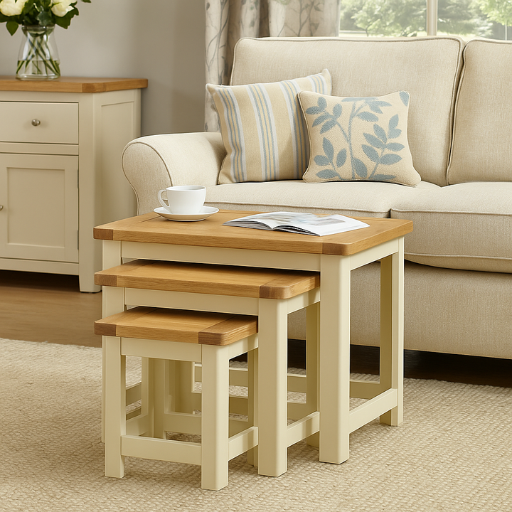 Portland Stone Nest of Tables | Painted Oak Side Table Set