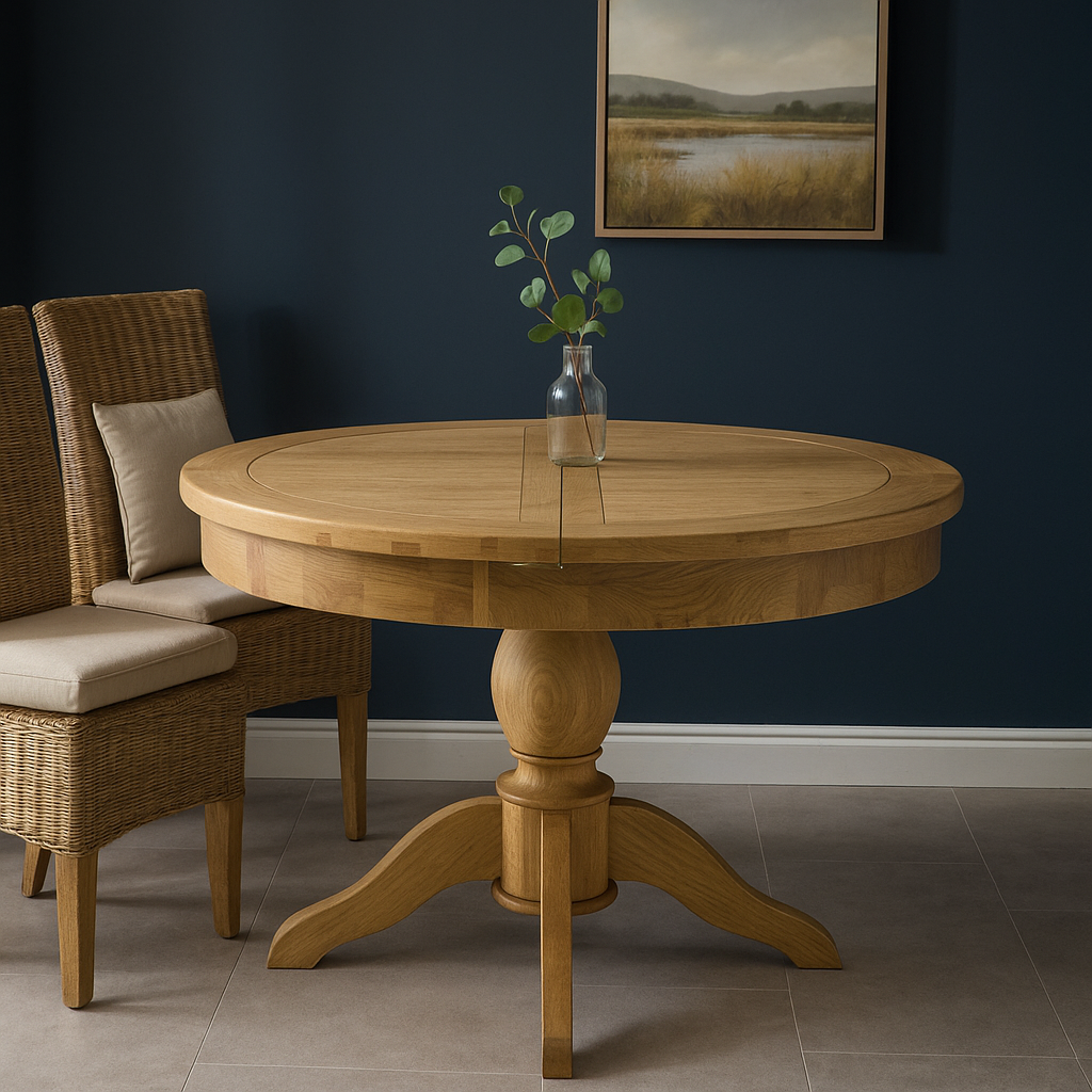 Portland Grand Round Butterfly Extending Dining Table - oak