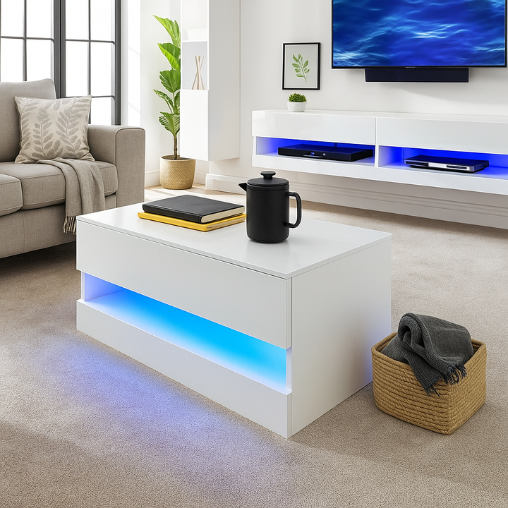 WhiteMist Lift Coffee Table With LED White