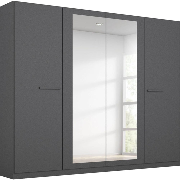 Rauch Modi Metallic Grey and Mirror Front 4 Door Hinged Wardrobe