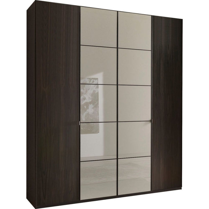 Wiemann Quito Mocca Oak and Pebble Grey Glass 4 Door Wardrobe - 200CM