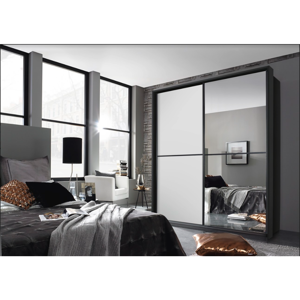 Rauch Essensa Alpine White & Metallic Grey Sliding Door Wardrobe