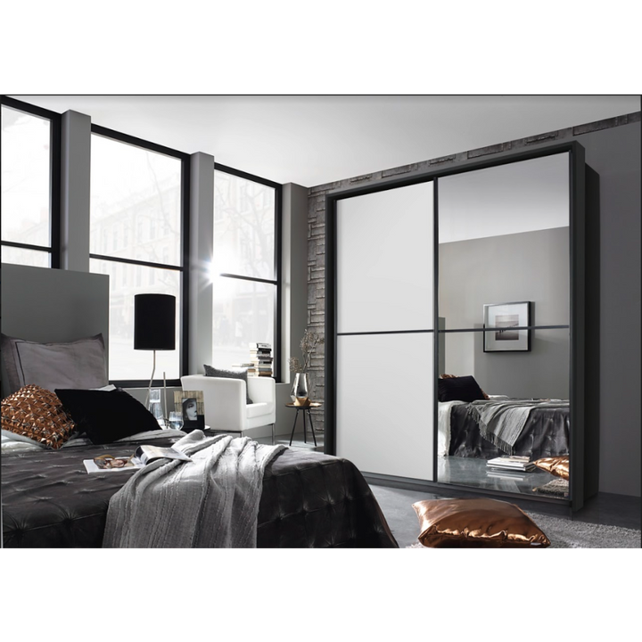 Rauch Essensa Alpine White & Metallic Grey Sliding Door Wardrobe