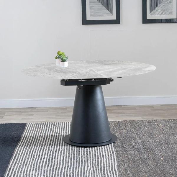 Clara 135cm Grey Sintered Stone Round Dining Table with Black Pedestal Base
