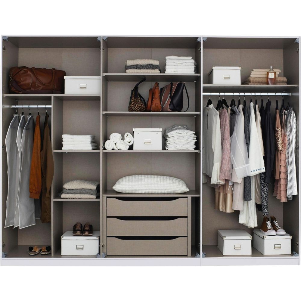 Rauch Bellezza High Gloss White and Artisan Oak 6 Door Hinged wardrobe