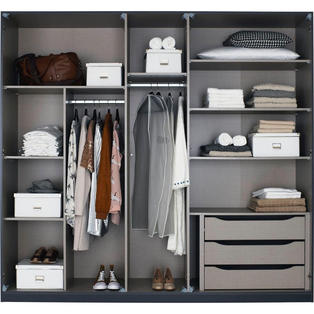 Rauch Bellezza High Gloss White and Grey 5 Door Hinged wardrobe