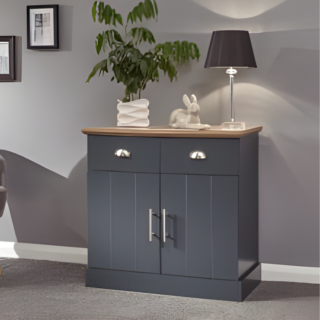 Slate Blue Compact Sideboard with Oak-Effect Top
