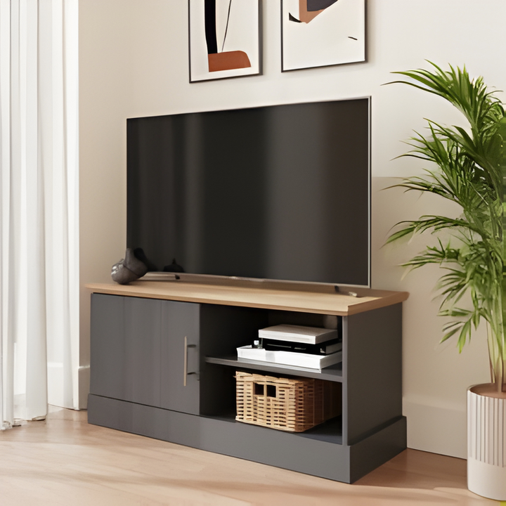 Slate Blue TV Unit Small with Oak-Effect Top