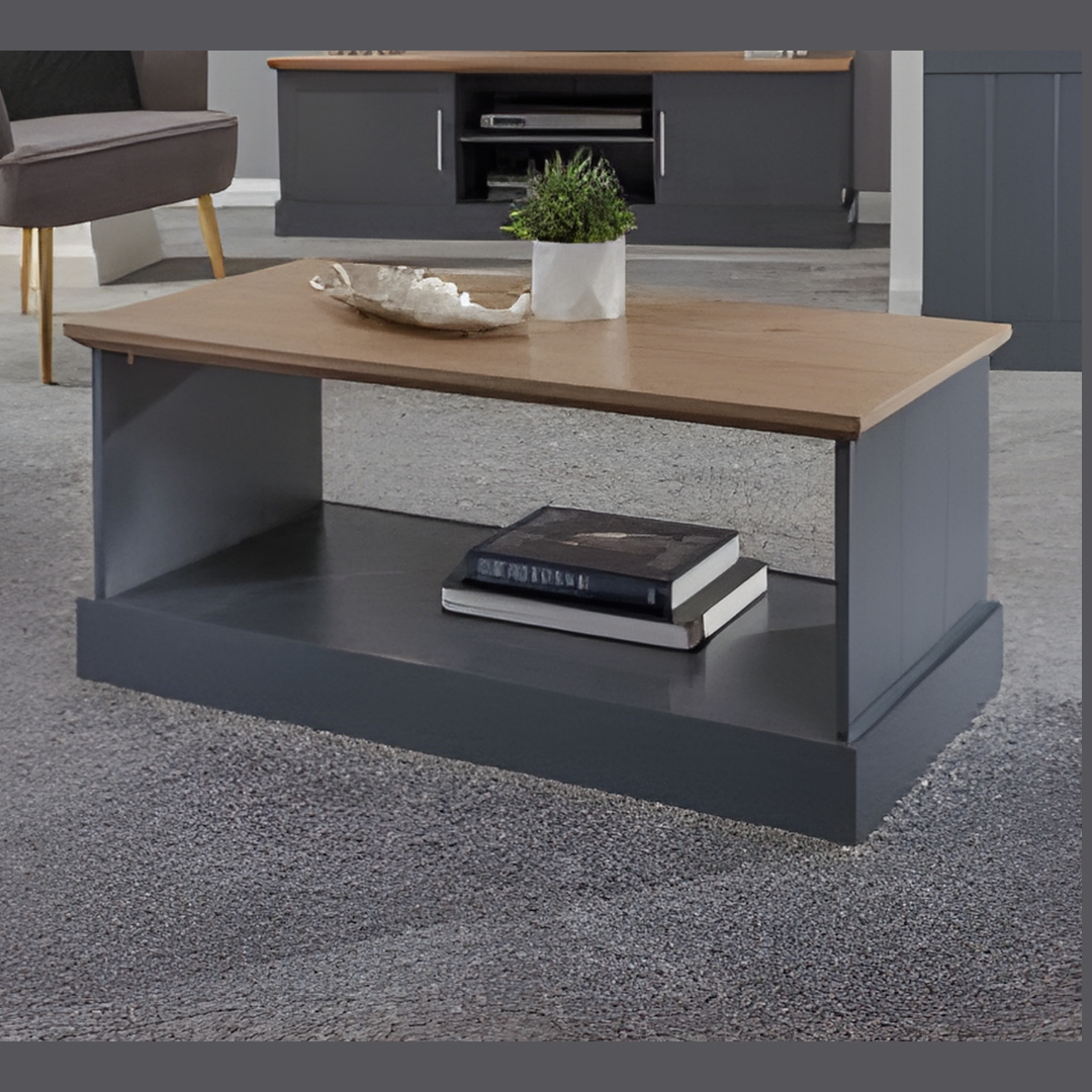 Slate Blue Coffee Table with Oak-Effect Top
