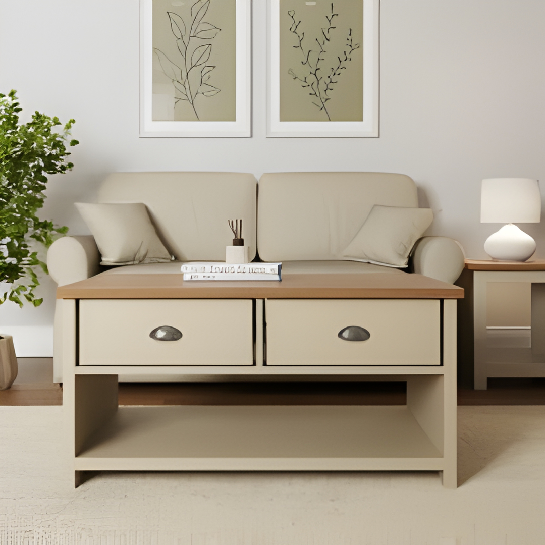 LANCASTER 2 DRAWER COFFEE TABLE CREAM