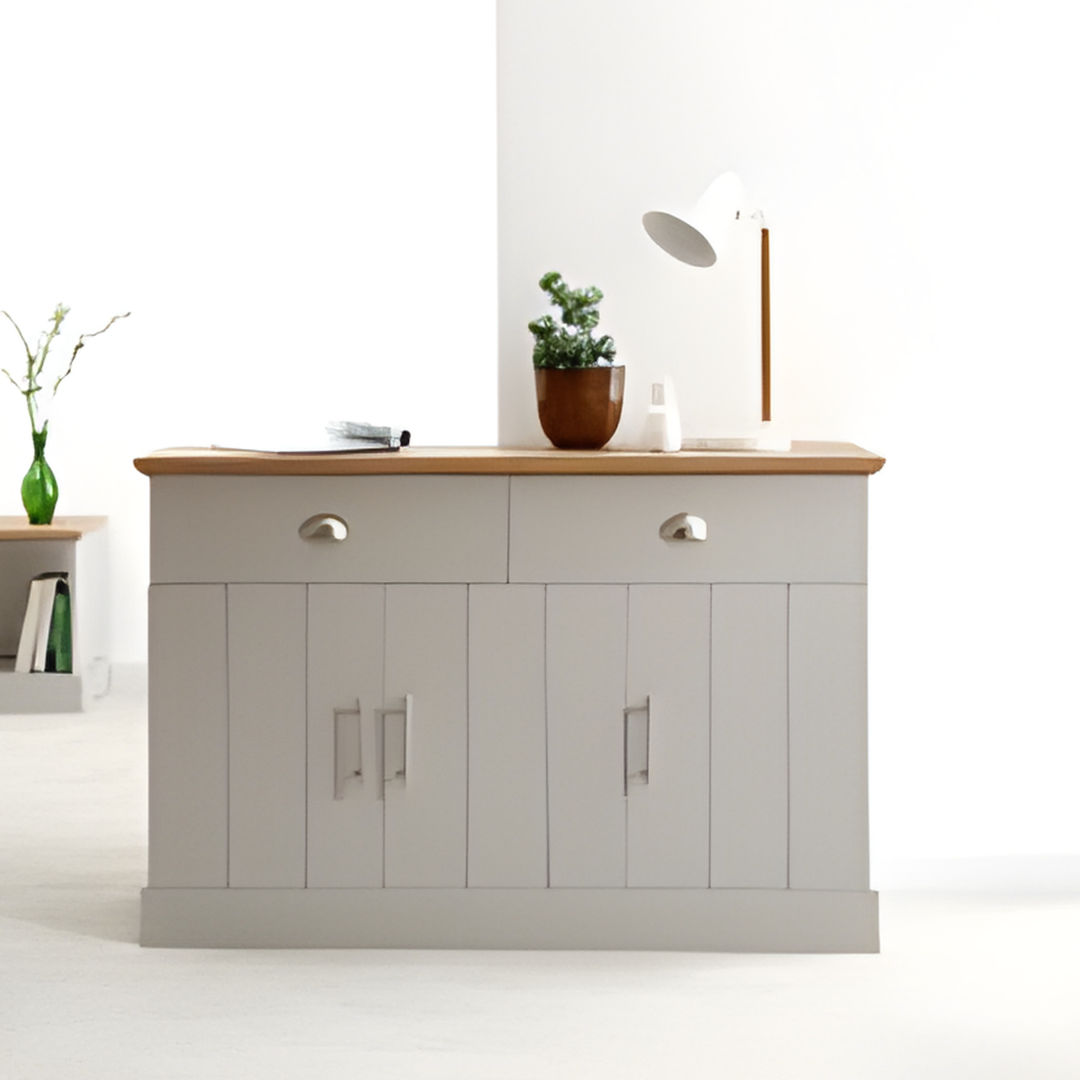 Modern Grey Sideboard with Oak-Effect Top