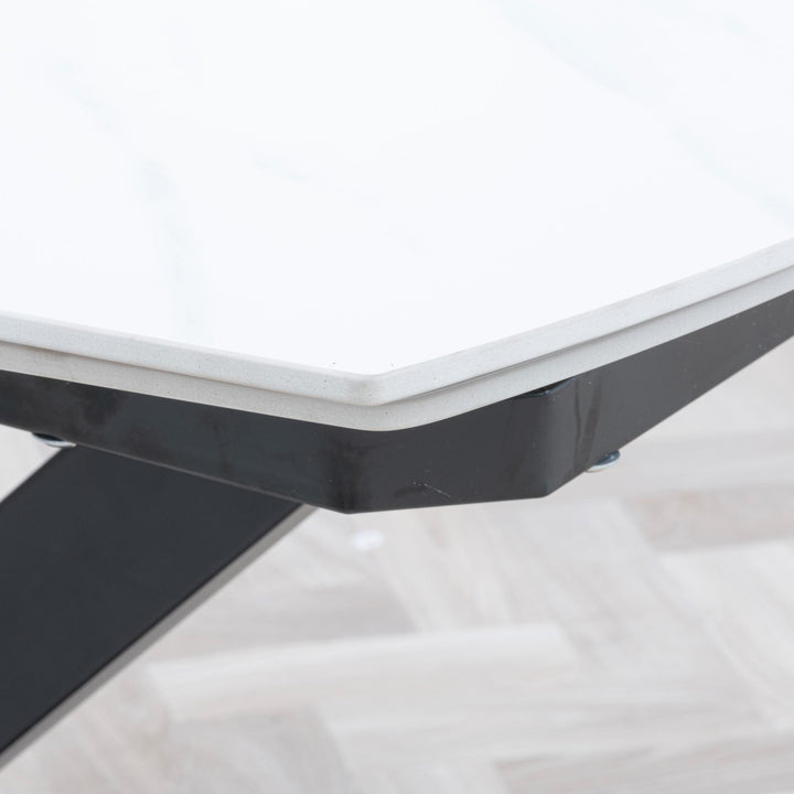 Atlanta White Sintered Stone Extending Dining Table with Black Cross Base - 140cm-200cm