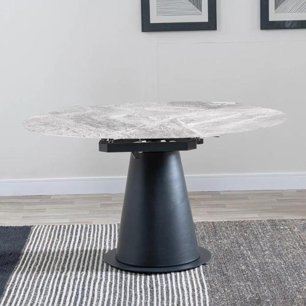 Clara 135cm Grey Sintered Stone Round Dining Table with Black Pedestal Base