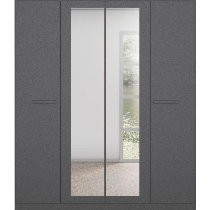 Rauch Modi Metallic Grey and Mirror Front 4 Door Hinged Wardrobe