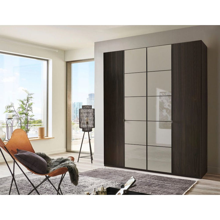 Wiemann Quito Mocca Oak and Pebble Grey Glass 4 Door Wardrobe - 200CM