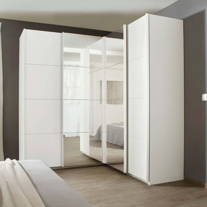 Rauch Luma 181cm 4 Door Corner Sliding Wardrobe with 2 Decor Doors and 2 Mirror Doors