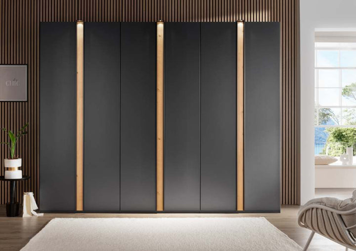 Hobart Hinged Door Wardrobe in Graphite and Bianco Oak Front