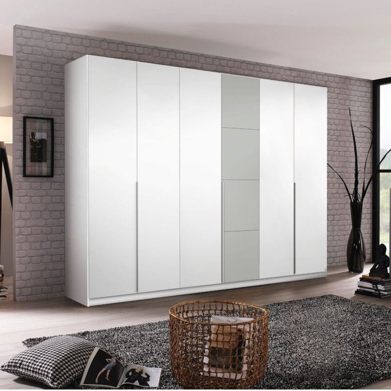 Rauch Bellezza High Gloss White and Grey 6 Door Hinged wardrobe