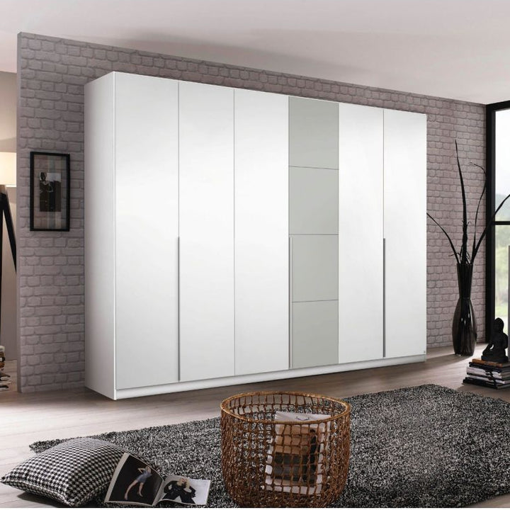 Rauch Bellezza High Gloss White and Grey 6 Door Hinged wardrobe