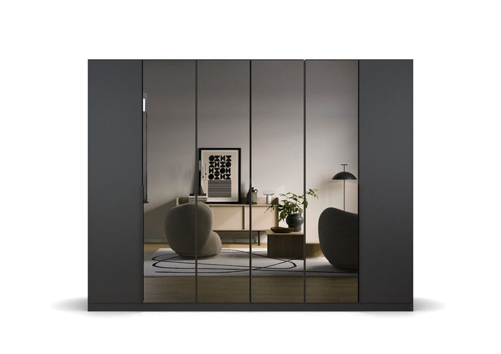 London 6 Door Hinged Wardrobe With Mirror Front