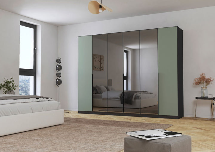 London 6 Door Hinged Wardrobe With Mirror Front