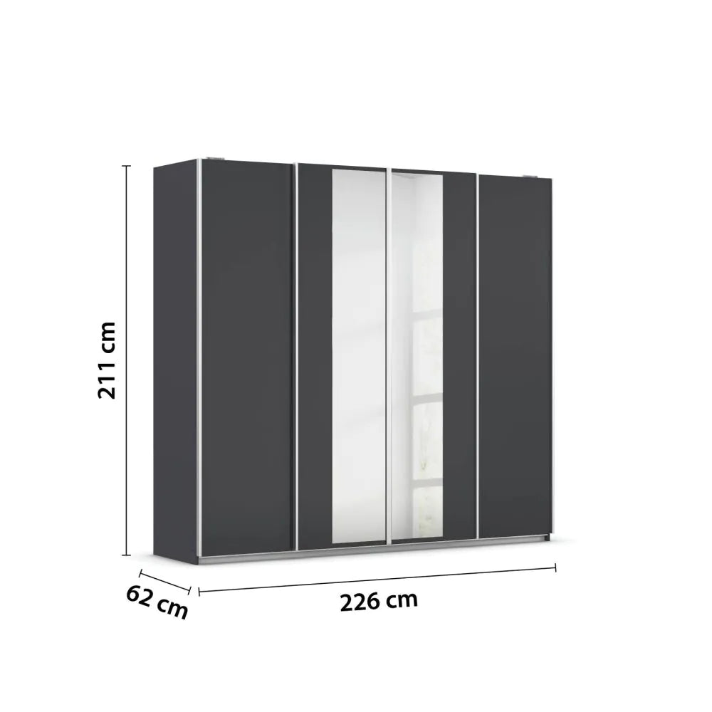 Rauch Altera Metallic Grey 4 Door Sliding Wardrobe With Mirror