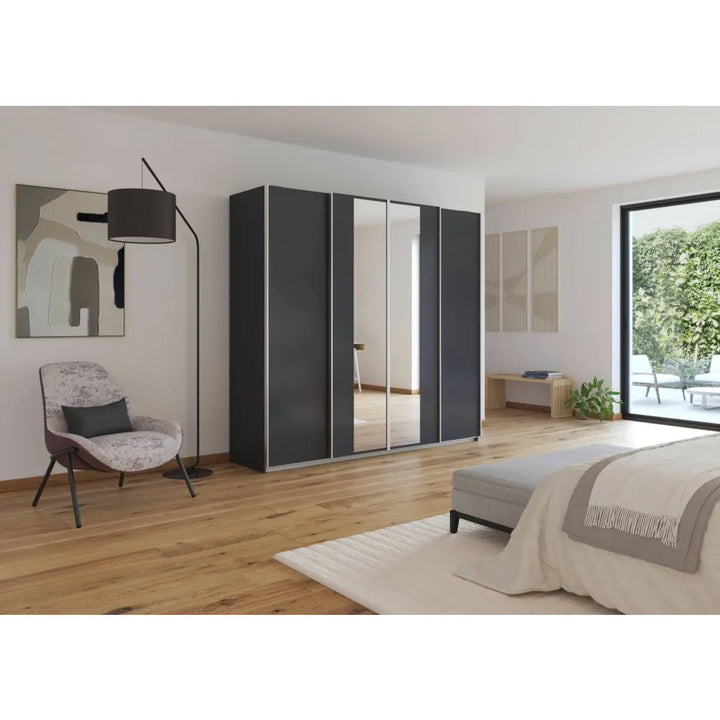 Rauch Altera Metallic Grey 4 Door Sliding Wardrobe With Mirror