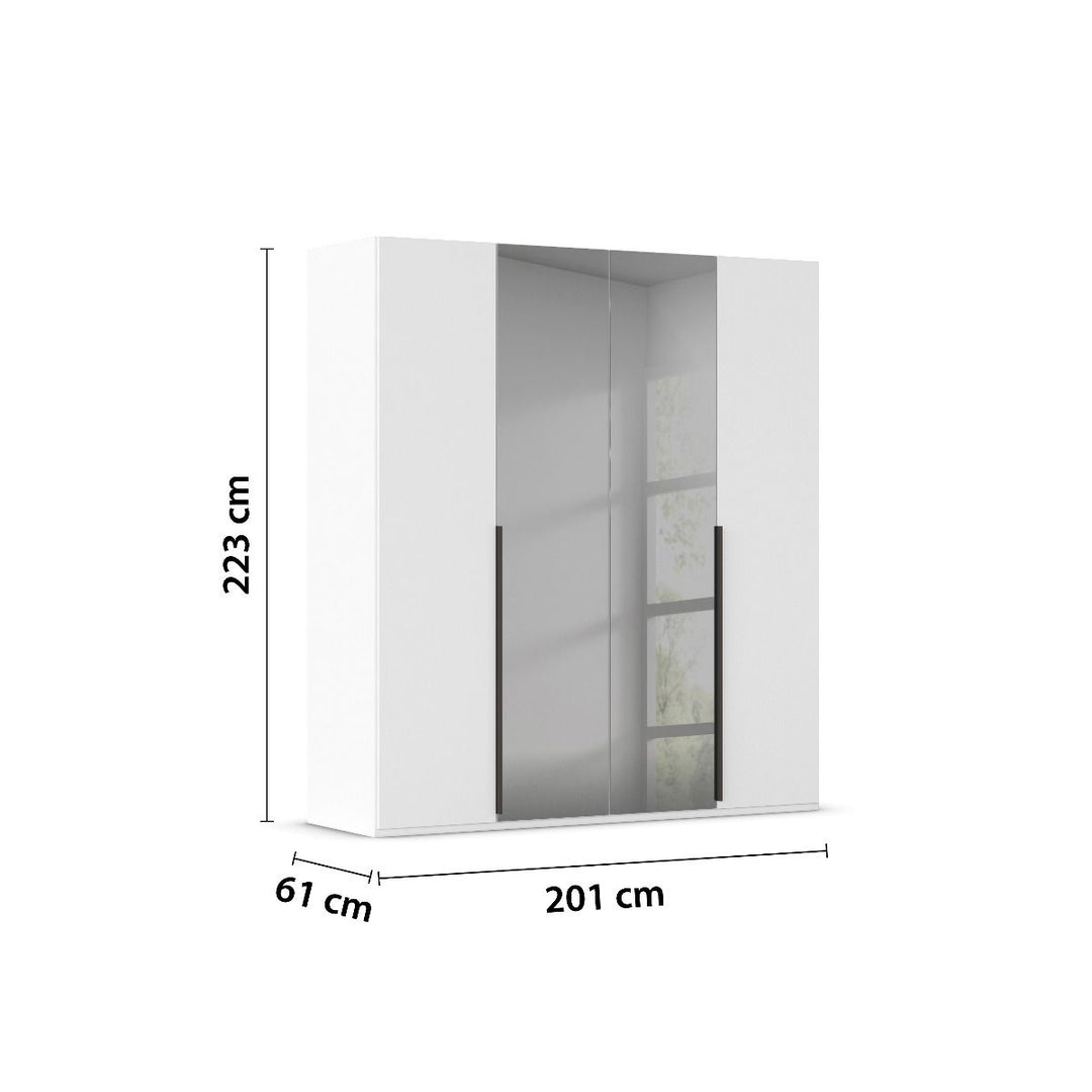 Elena 4 Door Hinged Wardrobe With Grey Mirrored Middle Doors