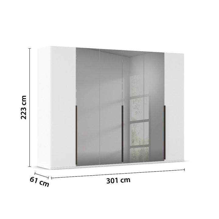 Elena 6 Door Hinged Wardrobe With smoked Mirrored Middle Doors