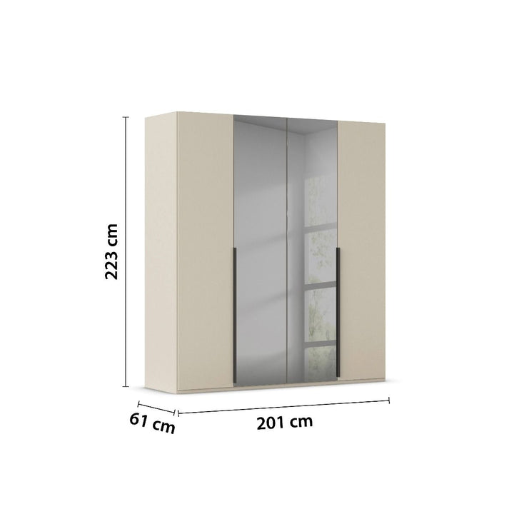 Elena 4 Door Hinged Wardrobe With Grey Mirrored Middle Doors