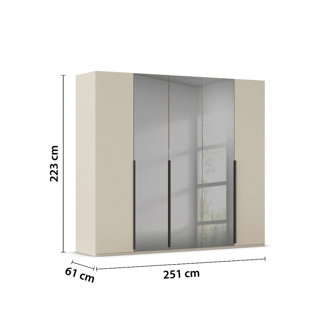 Elena 5 Door Hinged Wardrobe With Grey Mirrored Middle Doors