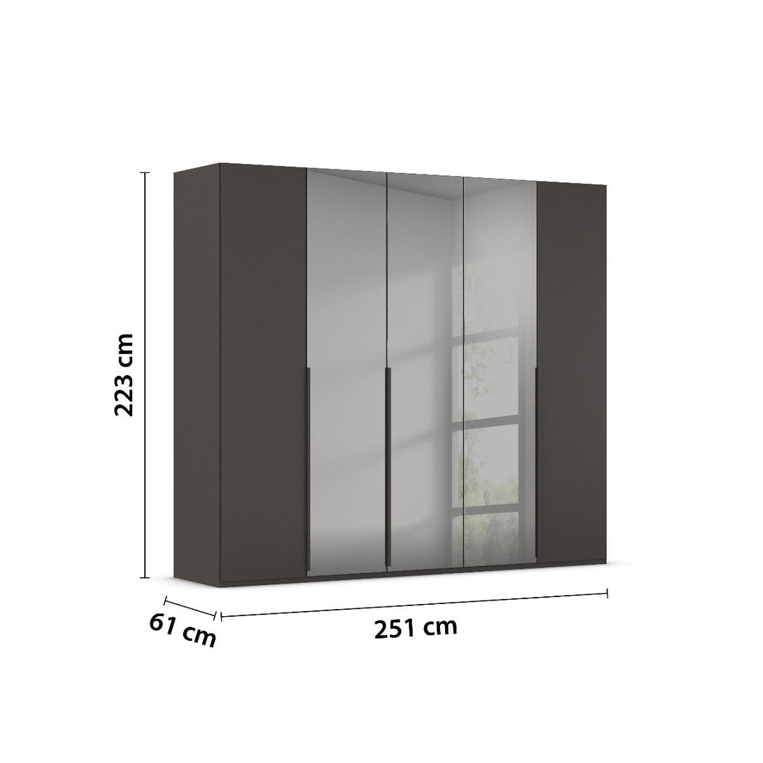 Elena 5 Door Hinged Wardrobe With Grey Mirrored Middle Doors