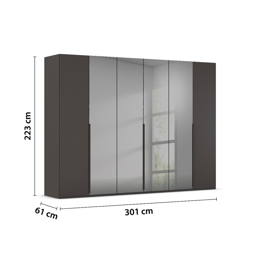 Elena 6 Door Hinged Wardrobe With smoked Mirrored Middle Doors