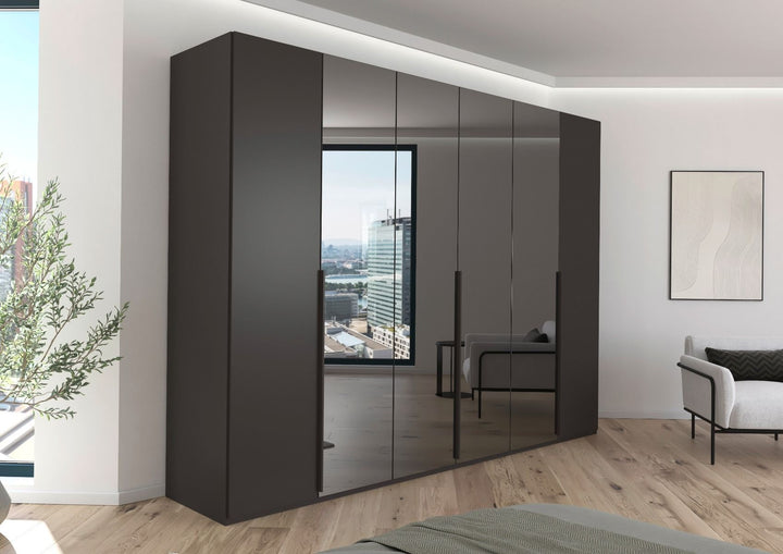 Elena 6 Door Hinged Wardrobe With smoked Mirrored Middle Doors