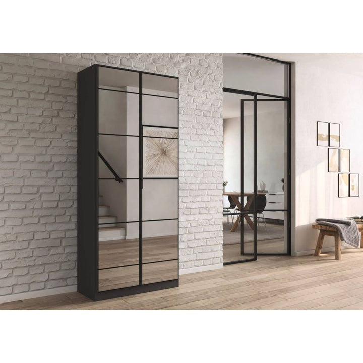 Rauch Acero Metallic Grey Full Mirror Hinged Door Wardrobe