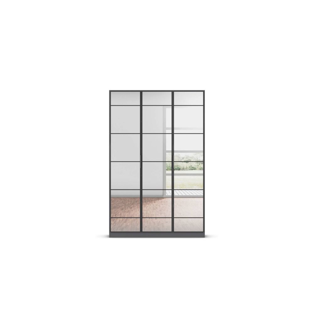 Rauch Acero Metallic Grey Full Mirror Hinged Door Wardrobe