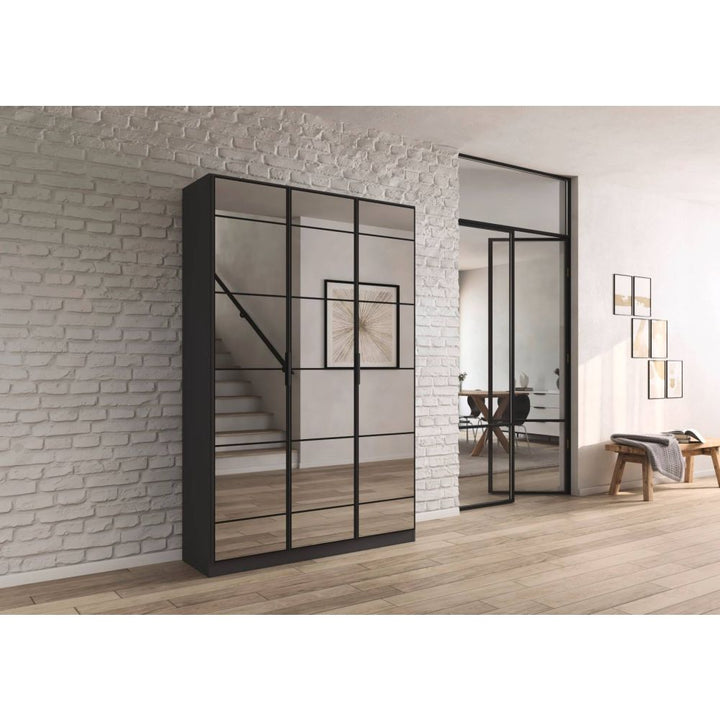 Rauch Acero Metallic Grey Full Mirror Hinged Door Wardrobe