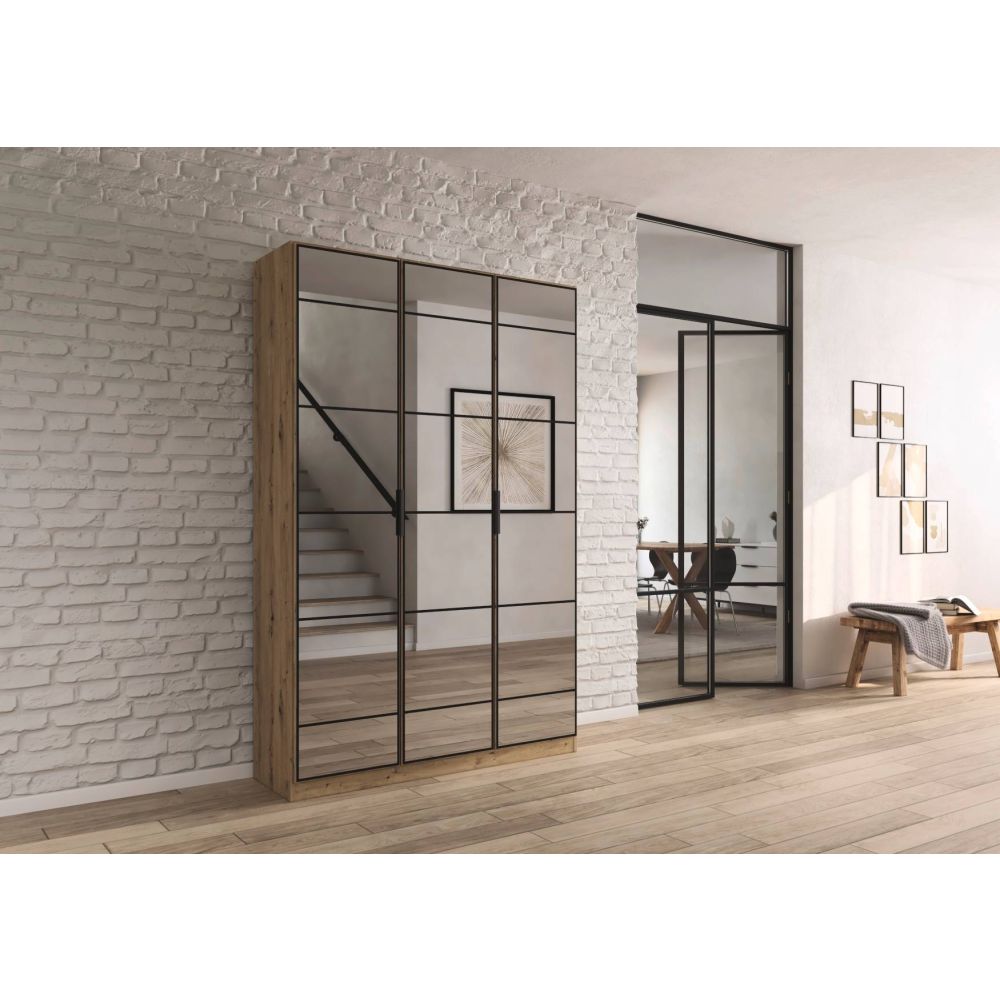 Rauch Acero Artisan Oak Full Mirror Hinged Door Wardrobe