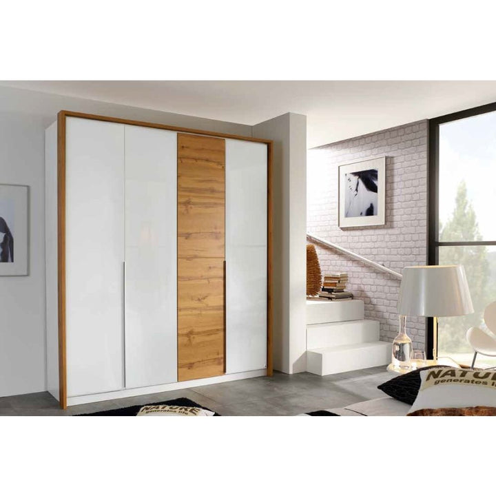 Rauch Bellezza High Gloss White and Artisan Oak 4 Door Hinged wardrobe