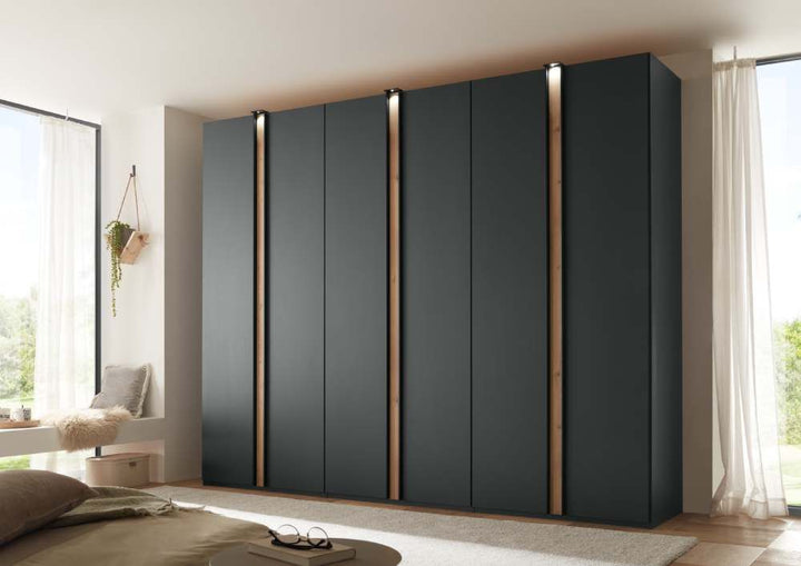 Hobart Hinged Door Wardrobe in Graphite and Bianco Oak Front