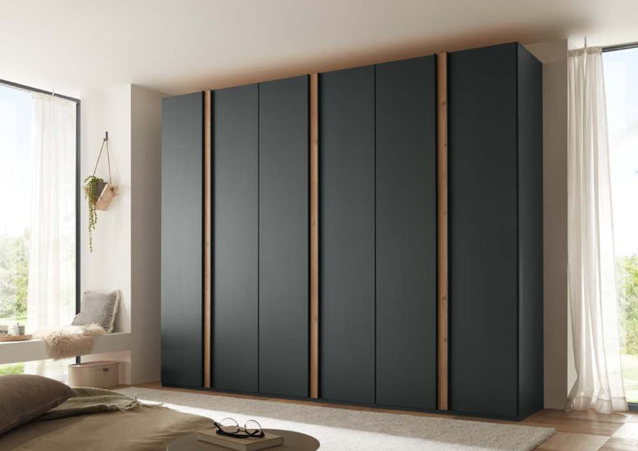 Hobart Hinged Door Wardrobe in Graphite and Bianco Oak Front