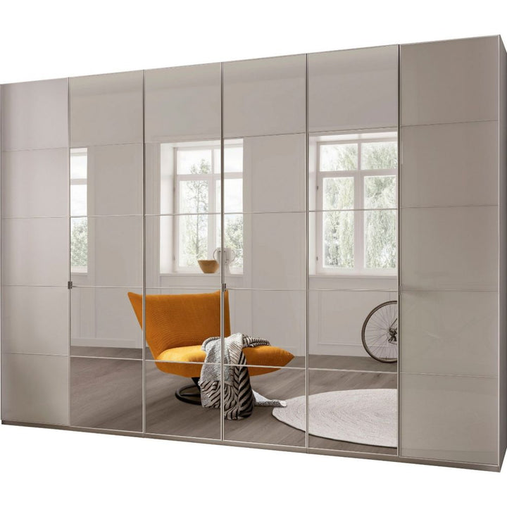 Wiemann Quito Champagne and Champagne Glass With Mirror 6 Door Wardrobe - 300CM